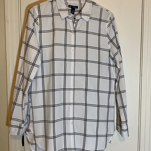 Gap High/Low Button Down Window Pane BoyFriend Shirt, - Picture 1 of 5